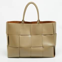 Pre Owned Bottega Veneta Acro Large Beige Intreccio Leather Tote