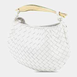 Pre Owned Bottega Veneta White Lambskin Intrecciato Sardine