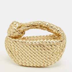 Pre Owned Bottega Veneta BV Jodie Mini Gold Intrecciato Metallic Leather Hobo
