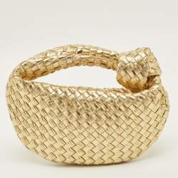 Pre Owned Bottega Veneta BV Jodie Mini Gold Intrecciato Metallic Leather Hobo