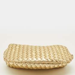Pre Owned Bottega Veneta BV Jodie Mini Gold Intrecciato Metallic Leather Hobo