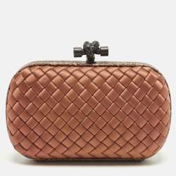 Pre Owned حقيبة كلتش بوتيغا فينيتا ساتان منسوج زهري وزخرفة جلد الثعبان بعقدة