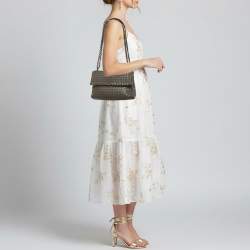 مملوكة مسبقًا Bottega Veneta Olimpia Small Grey Intrecciato Leather Shoulder Bag