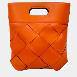 مملوكة مسبقًا حقيبة يد بوتيغا فينيتا سليب جلد عجل فرنسي برتقالي صغيرة