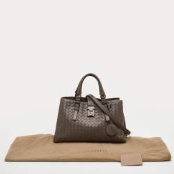 Pre Owned حقيبة بوتيغا فينيتا روما جلد إنتريشياتو رمادي داكن صغير