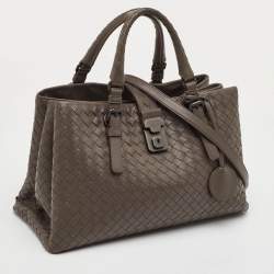 Pre Owned حقيبة بوتيغا فينيتا روما جلد إنتريشياتو رمادي داكن صغير