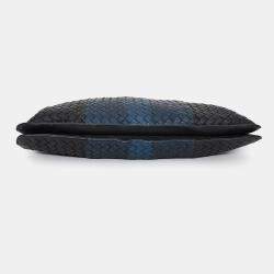 Pre Owned Bottega Veneta Black/Blue Intrecciato Leather Briefcase with Strap