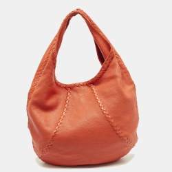 Pre Owned Bottega Veneta Baseball Large Red Cervo Leather Hobo
