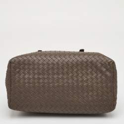 Pre Owned حقيبة بوتيغا فينيتا روما صغيرة جلد إنتريشاتو رمادي تاوپ