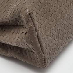 Pre Owned حقيبة بوتيغا فينيتا روما صغيرة جلد إنتريشاتو رمادي تاوپ