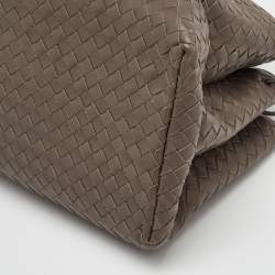 Pre Owned حقيبة بوتيغا فينيتا روما صغيرة جلد إنتريشاتو رمادي تاوپ