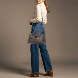 Pre Owned حقيبة بوتيغا فينيتا روما صغيرة جلد إنتريشاتو رمادي تاوپ