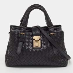 Pre Owned Bottega Veneta Roma Mini Black Intrecciato Leather Tote