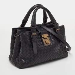 Pre Owned Bottega Veneta Roma Mini Black Intrecciato Leather Tote