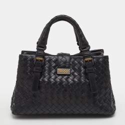 Pre Owned Bottega Veneta Roma Mini Black Intrecciato Leather Tote