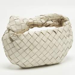 Pre Owned Bottega Veneta Jodie Mini Intrecciato White Leather Hobo