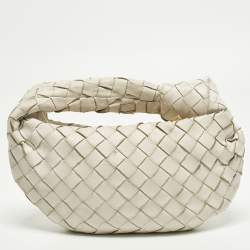 Pre Owned Bottega Veneta Jodie Mini Intrecciato White Leather Hobo