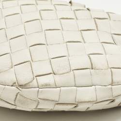 Pre Owned Bottega Veneta Jodie Mini Intrecciato White Leather Hobo