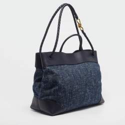 Pre Owned Bottega Veneta Andiamo Large Navy Blue Denim and Leather Tote