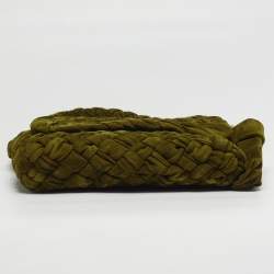 Pre Owned Bottega Veneta Kalimero Città Medium Olive Green Intreccio Suede Shoulder Bag