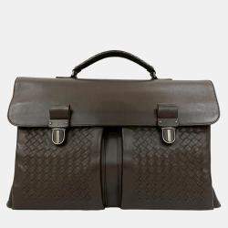 مملوكة مسبقًا Bottega Veneta Brown Intrecciato Trimmed Nappa Business Bag