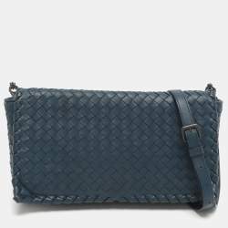 Pre Owned حقيبة كروس بودي بوتيغا فينيتا من الجلد الأزرق إنتريتشاتو