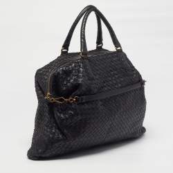 Pre Owned Bottega Veneta Convertible Maxi Black Intrecciato Leather Bag