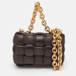 Pre Owned Bottega Veneta Cassette Chain Brown Padded Leather Shoulder Bag