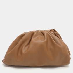 Pre Owned Bottega Veneta The Pouch Brown Leather Clutch