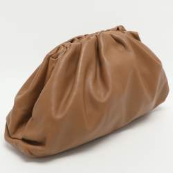 Pre Owned Bottega Veneta The Pouch Brown Leather Clutch