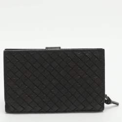 Pre Owned Bottega Veneta Dark Brown Intrecciato Leather Bifold Wallet