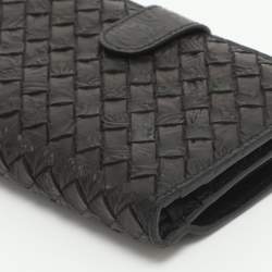 Pre Owned Bottega Veneta Dark Brown Intrecciato Leather Bifold Wallet