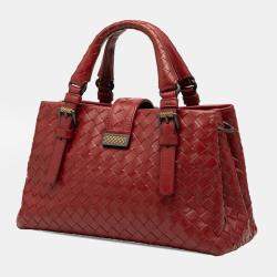 Pre Owned Bottega Veneta Red Mini Nappa Intrecciato Roma Satchel