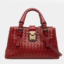 Pre Owned Bottega Veneta Red Mini Nappa Intrecciato Roma Satchel