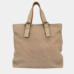 Pre Owned Bottega Veneta Beige Lambskin Intrecciato Tote Bag