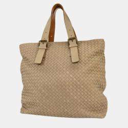 Pre Owned Bottega Veneta Beige Lambskin Intrecciato Tote Bag