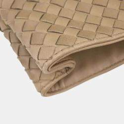 Pre Owned Bottega Veneta Beige Lambskin Intrecciato Tote Bag