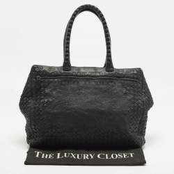 Pre Owned Bottega Veneta Double Zip Detail Black Intrecciato Leather Tote