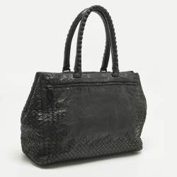 Pre Owned Bottega Veneta Double Zip Detail Black Intrecciato Leather Tote