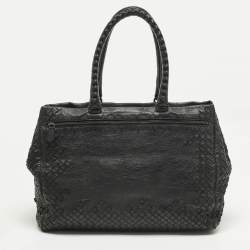 Pre Owned Bottega Veneta Double Zip Detail Black Intrecciato Leather Tote