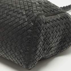 Pre Owned Bottega Veneta Double Zip Detail Black Intrecciato Leather Tote
