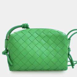 Pre Owned Bottega Veneta Green Mini Lambskin Intrecciato Loop Camera Bag