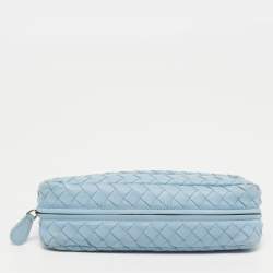 Pre Owned Bottega Veneta Light Blue Intrecciato Leather Chain Crossbody Bag