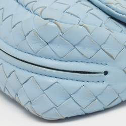 Pre Owned Bottega Veneta Light Blue Intrecciato Leather Chain Crossbody Bag