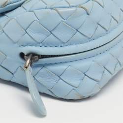 Pre Owned Bottega Veneta Light Blue Intrecciato Leather Chain Crossbody Bag