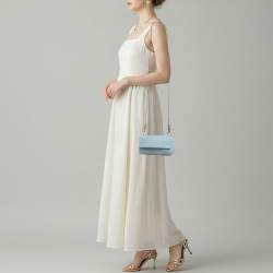 Pre Owned Bottega Veneta Light Blue Intrecciato Leather Chain Crossbody Bag