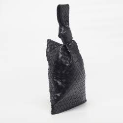 Pre Owned Bottega Veneta BV Twist Black Intrecciato Leather Clutch
