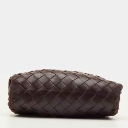 Pre Owned Bottega Veneta The Pouch Mini Dark Brown Intrecciato Leather Crossbody Bag
