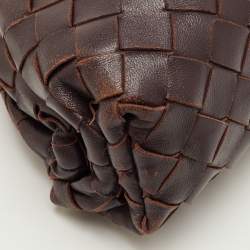 Pre Owned Bottega Veneta The Pouch Mini Dark Brown Intrecciato Leather Crossbody Bag