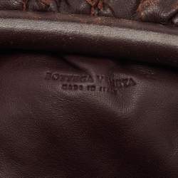 Pre Owned Bottega Veneta The Pouch Mini Dark Brown Intrecciato Leather Crossbody Bag